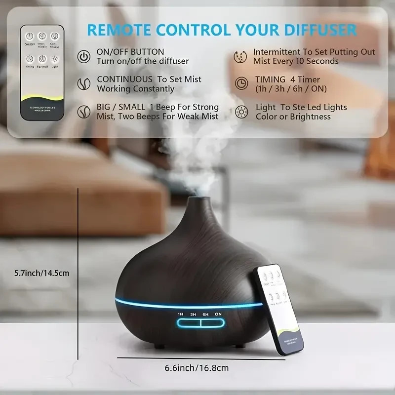 Aroma Diffuser Humidifier With 6x33oz Essential Oils Colorful LED And Remote