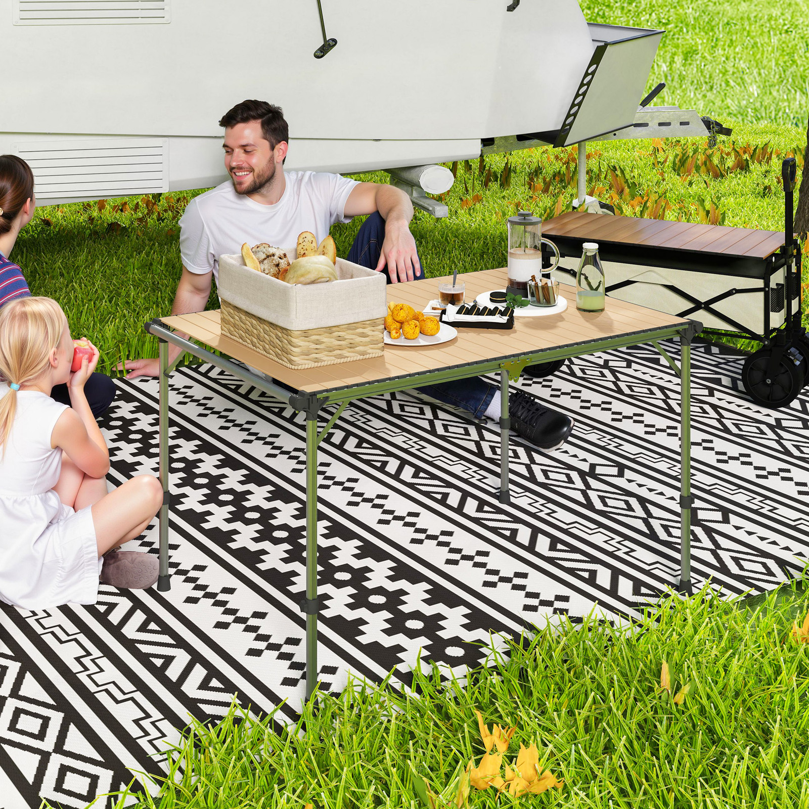 Foldable Table, Adjustable Height Aluminum Table for Picnic