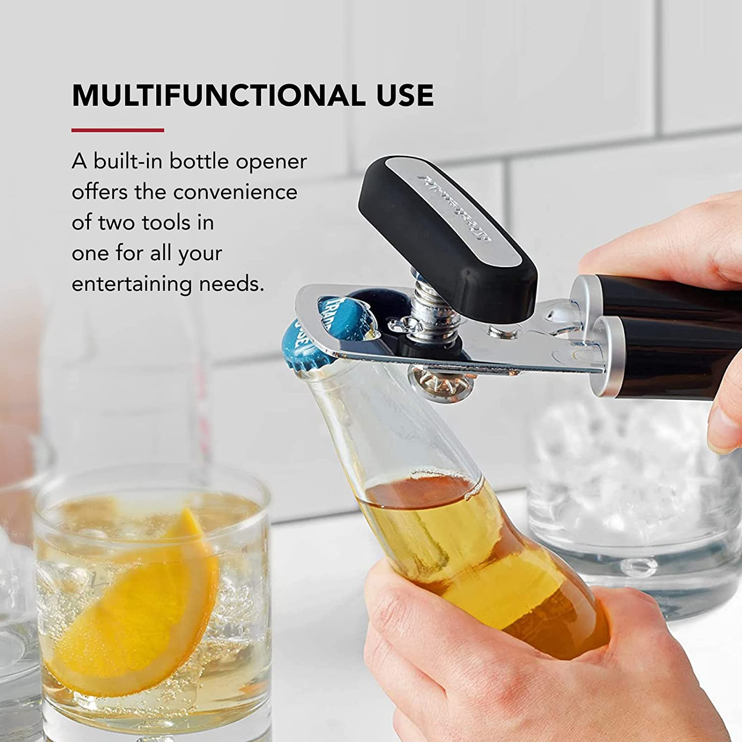 Classic Multifunction Can Opener and Bottle Opener Easy to Use, Razor Sharp Stai