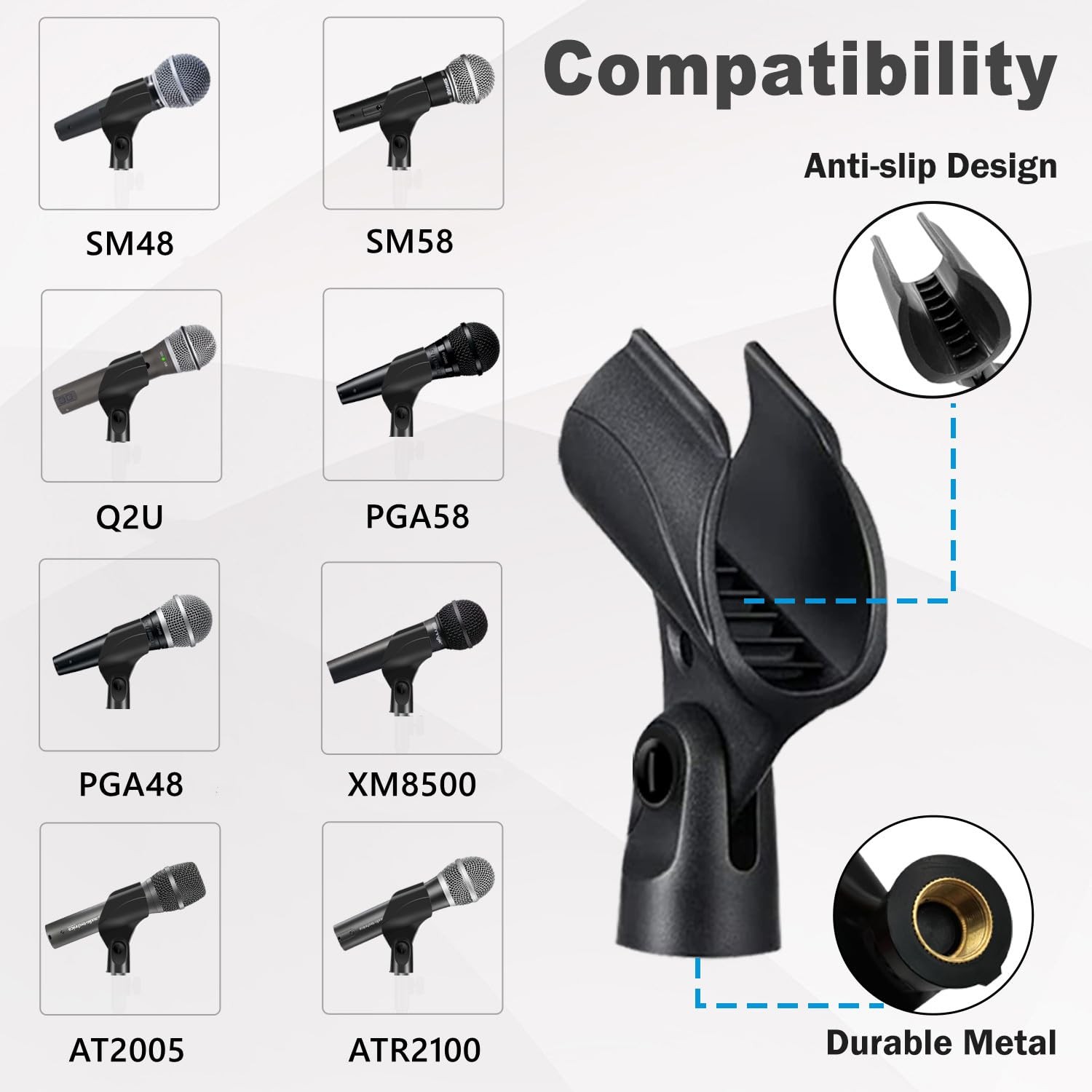 2Pack Microphone Clip Adjustable Angle U Shaped Mic Clip Holder w/ Screw Adapter