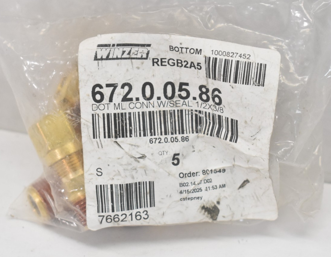 Lot of 5 Winzer 672.0.05.86 Connections w Seal Air Brake Fittings 1/2' x 3/8"