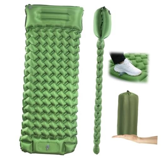 Camping Sleeping Pad, Extra-Thick Camping Mattress with Pillow, Built-in Green