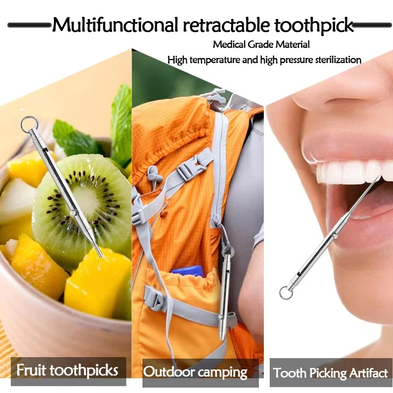 Portable Titanium Alloy Multi Function Retractable Toothpick Keychain for Outdoo