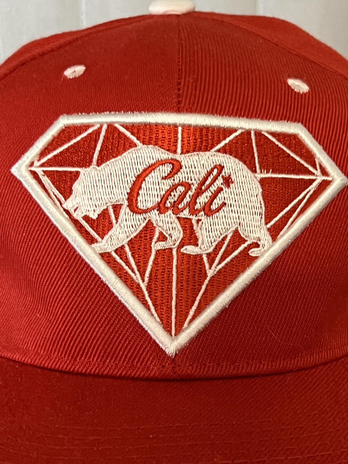 California Republic Cali Bear Diamond Snap Back Red White Hat Cap Adj EUC