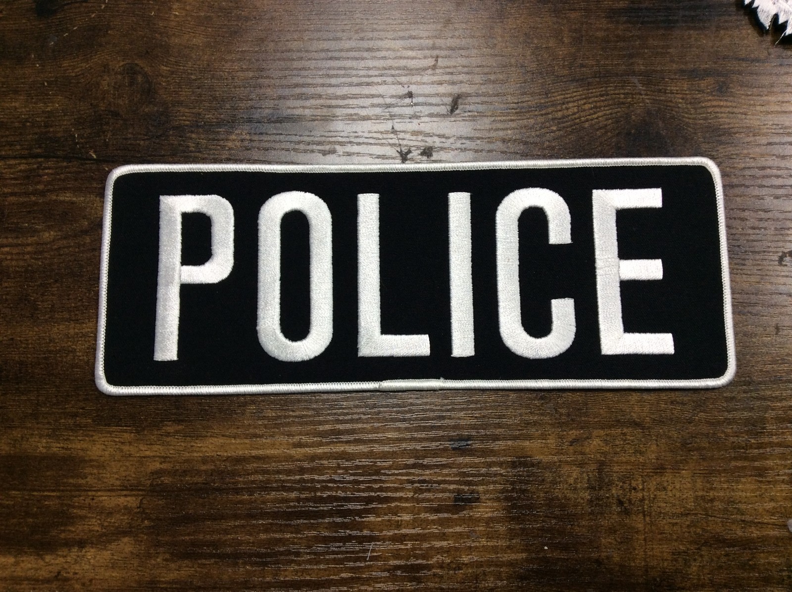 POLICE JACKET IRON-ON BACK EMBROIDERED PATCH 11 X 4" BLACK