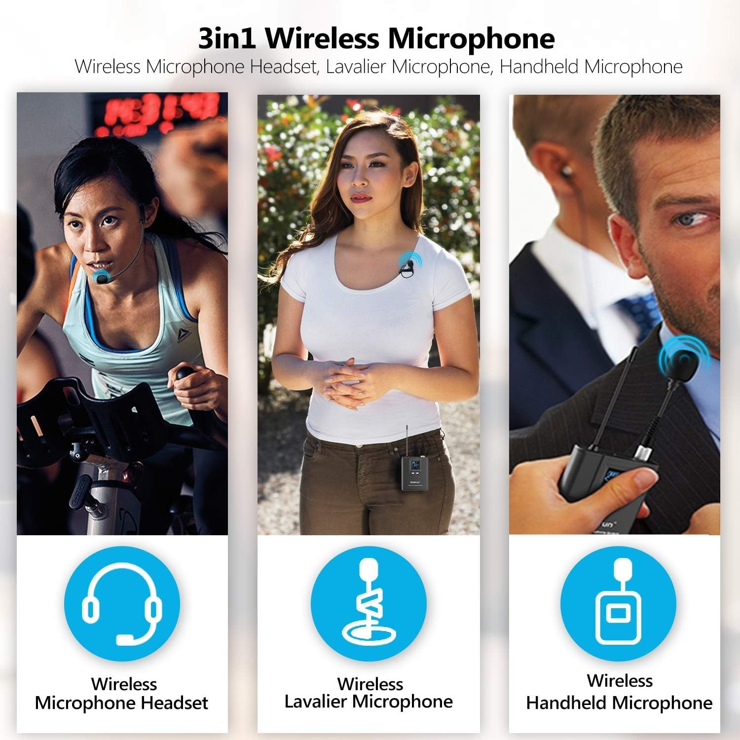 UHF Wireless Lavalier Mic System with 165ft Range & Rechargeable Transmitter