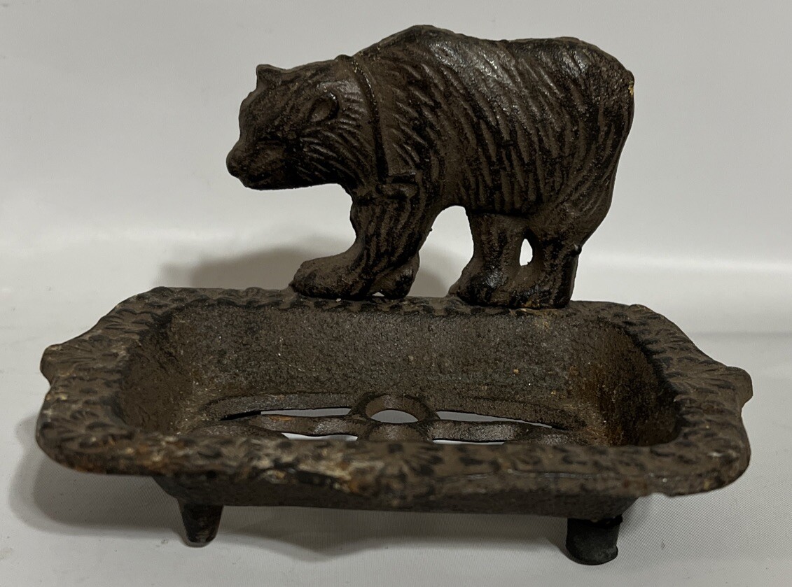 Cast Iron Footed Bear Soap Sponge Dish Tray Bowl Kitchen Bath Garden Décor Cute!