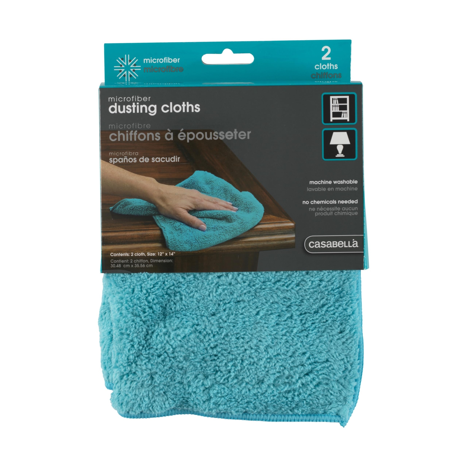 Casabella Microfiber 12" x 14" Cloth, Pack of 2, Blue Dusting, 2 Count