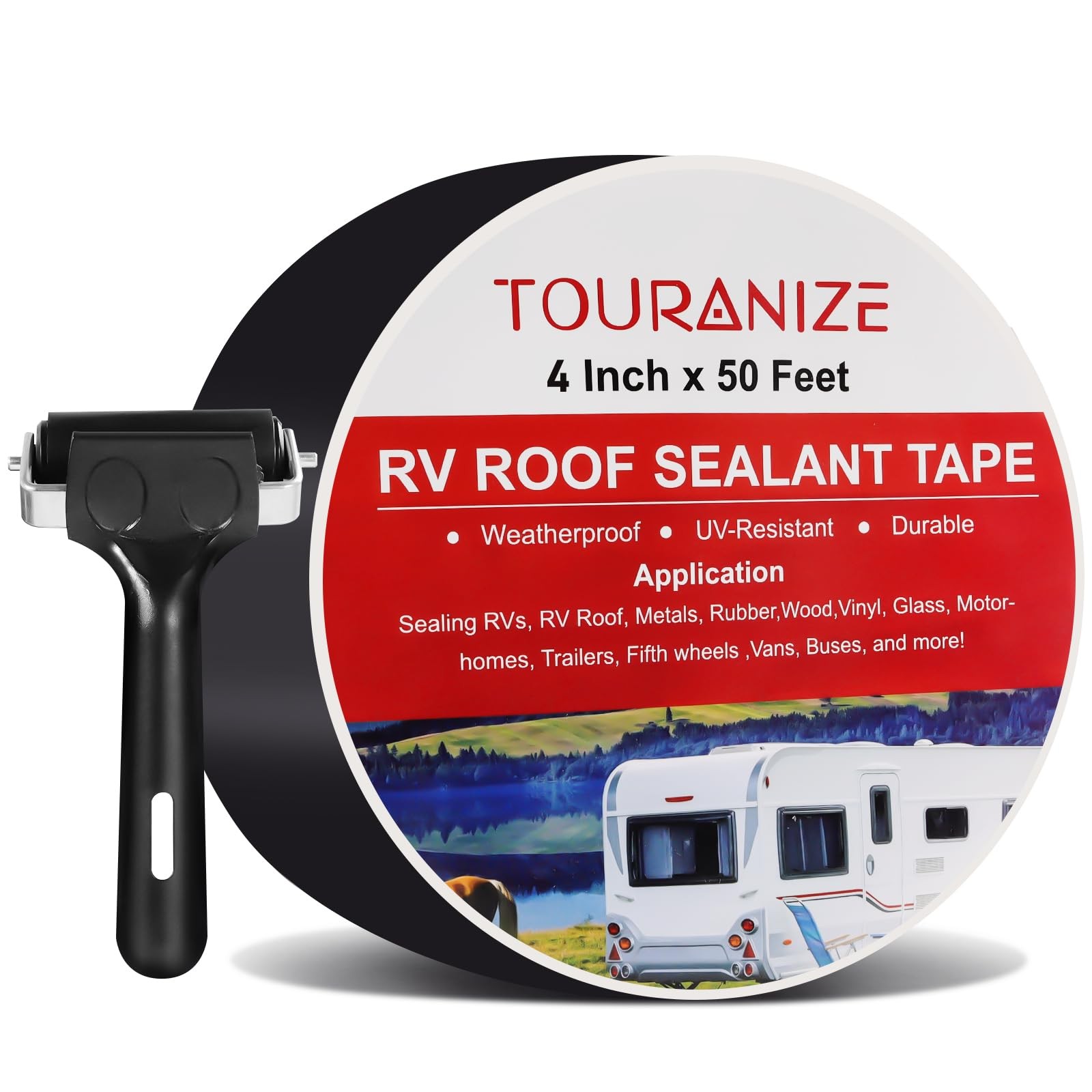Butyl Sealant Tape with Roller, 4 Inch x 50 Feet RV Roof Tape for Camper Roof...