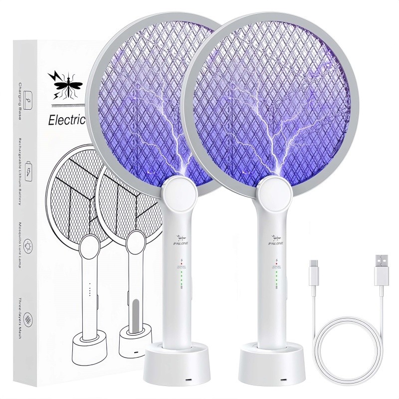 1/2 Pack Electric Fly Swatter Foldable with USB Rechargeable  for Indoor Outdoor