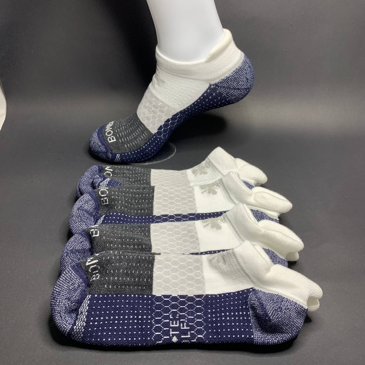 Bombas Men's Ankle Socks 4 Pair Pack Navy Blue White Gray Size L Large New