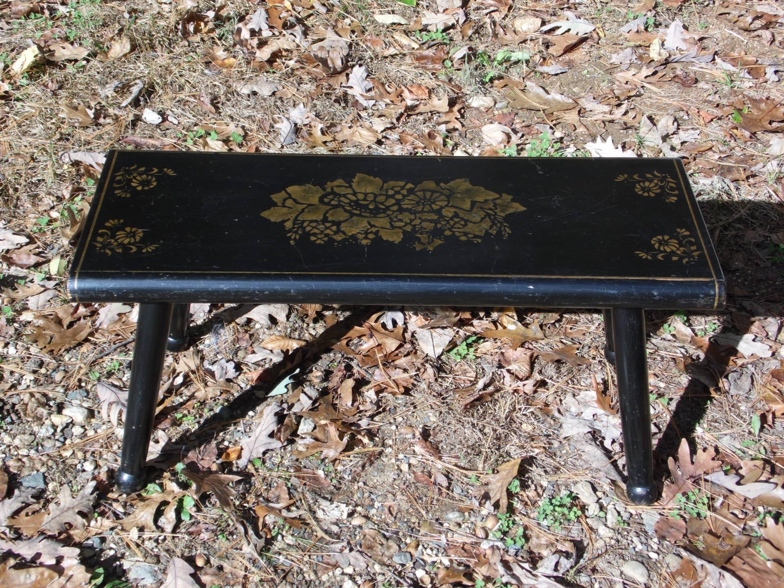 Vintage Solid Wood Step Stool Hand Painted Stenciled Folk Art Foot Stool