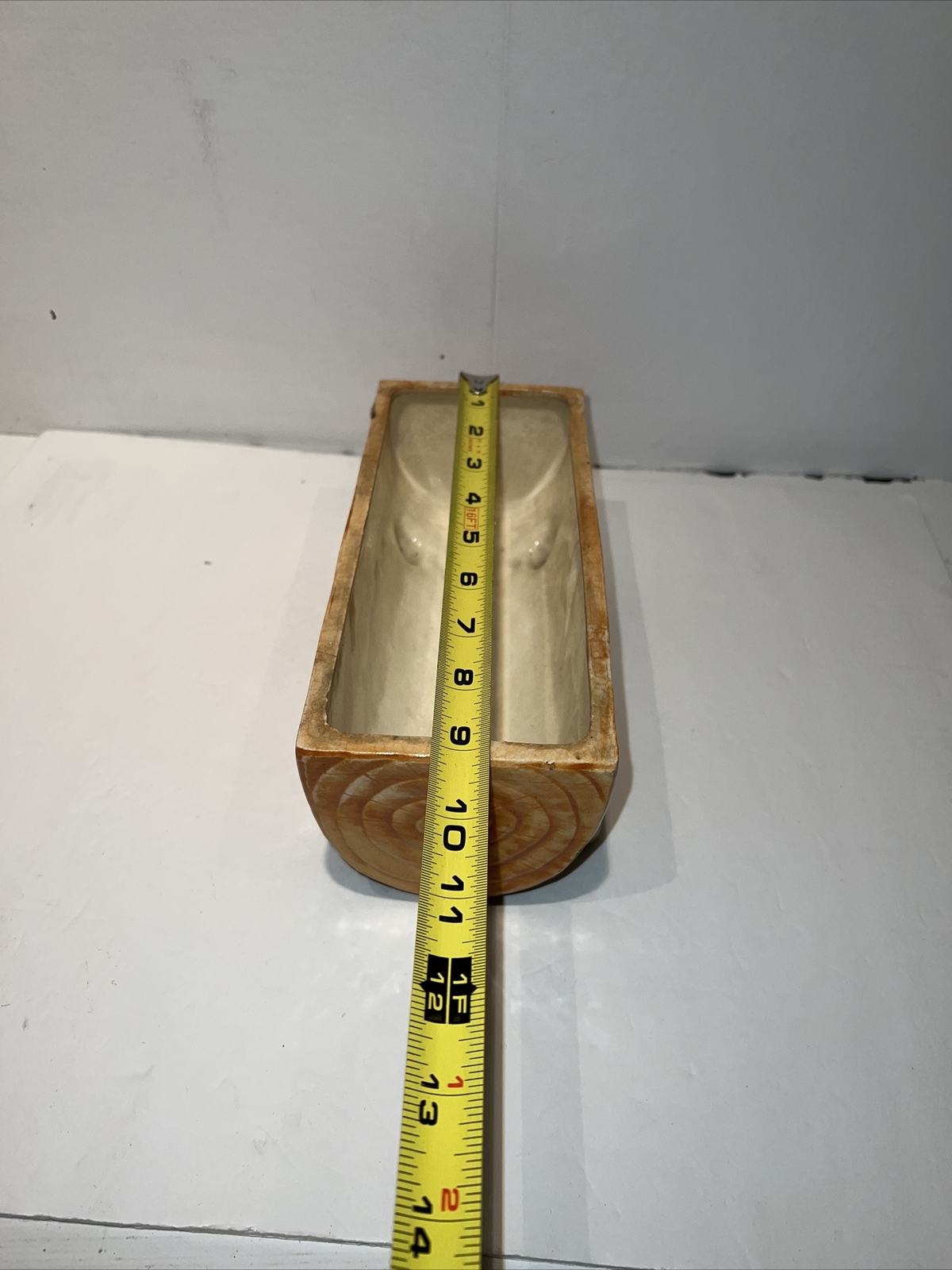 Vintage Brown Ceramic Log Planter Hand Painted Made In Japan