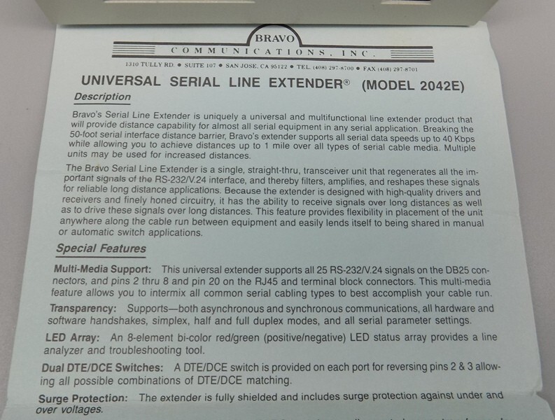 Universal Serial Line Extender Bravo Communications Inc 2042E Not Tested AS IS