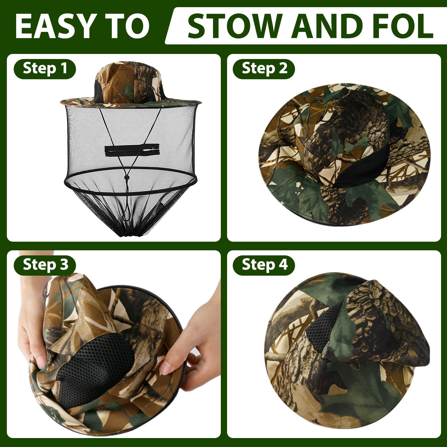 Outdoor Insect Proof Head Net Hat Breathable Mesh Face Protection for Hiking