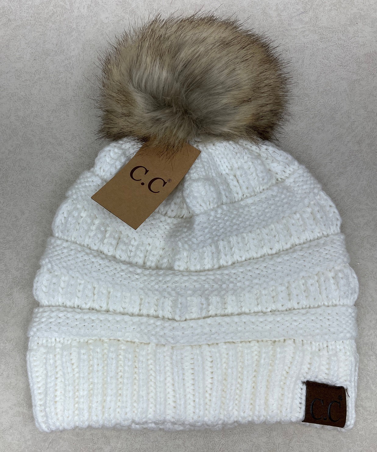 New C.C Wearable Art White Womens Pom Hat One Size