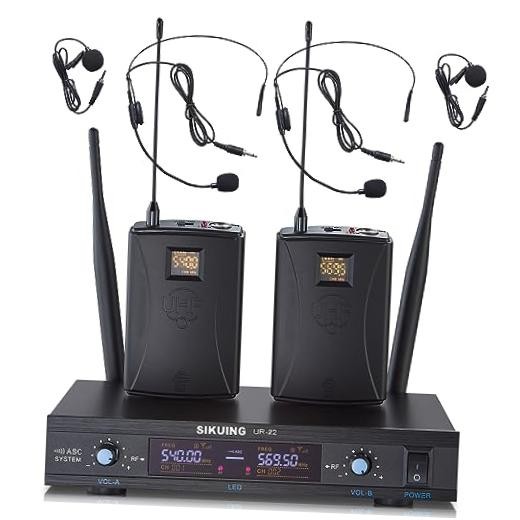 Dual Channel UHF Wireless Microphone System, 2x30 Adjustable 2 Bodypack