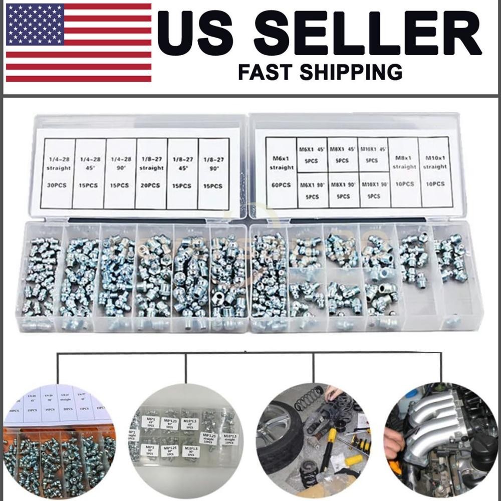220pcs Metric & SAE Hydraulic Lubrication Grease Zerk Fittings Assortment Set