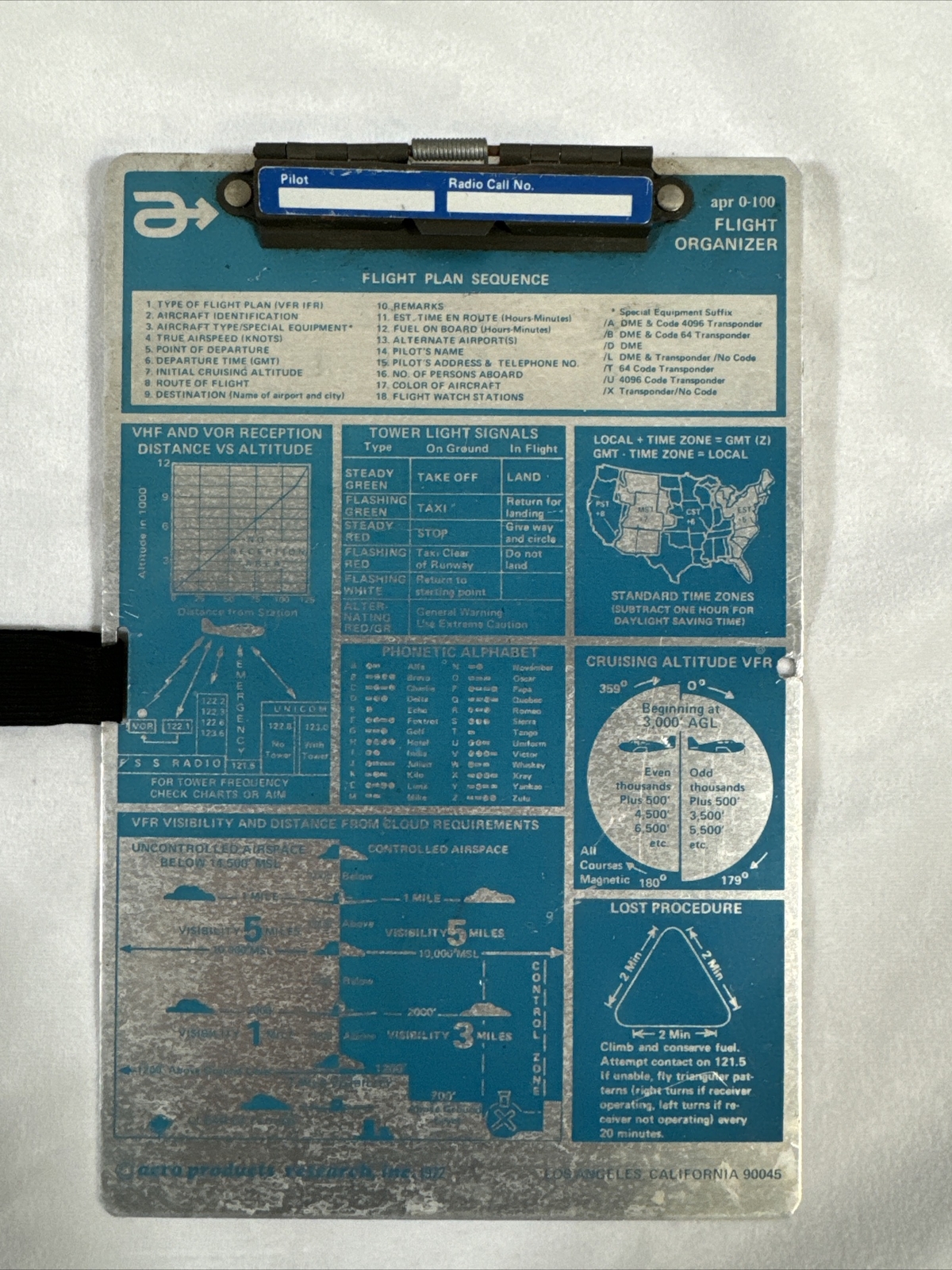 Vintage 1972 APR 0-100 VFR FLIGHT ORGANIZER KNEE BOARD