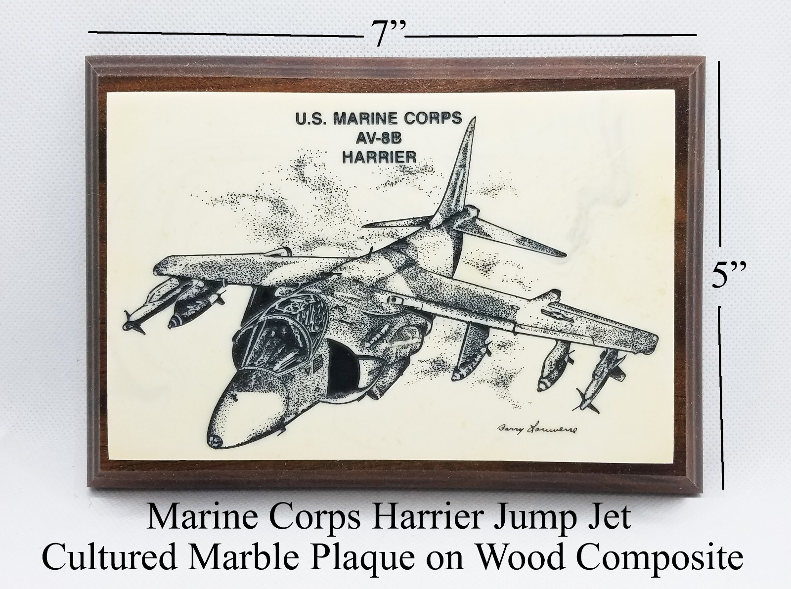 AV8B Harrier Jump Jet Cultured Marble Plaque on Prowood Composite