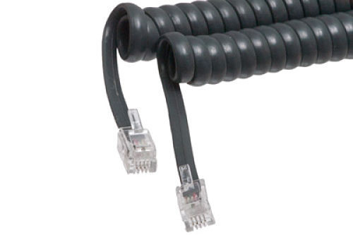 10 Toshiba 12' FT Phone Handset Curly Coil Cords Wires Charcoal NEW All Phones