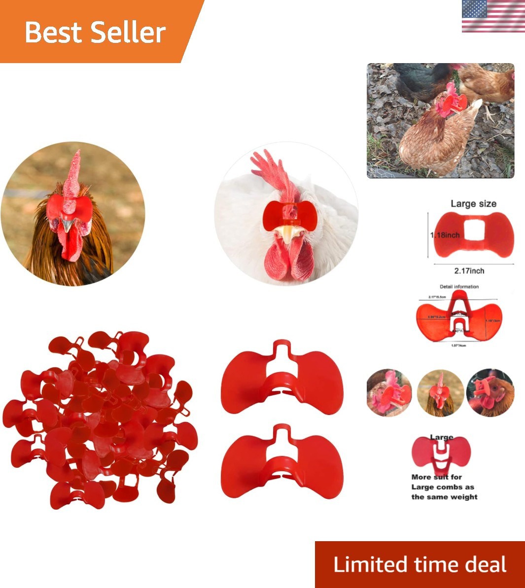 Durable Large Red Pinless Peepers for Chickens – 50 Spectacles for Happy Birds
