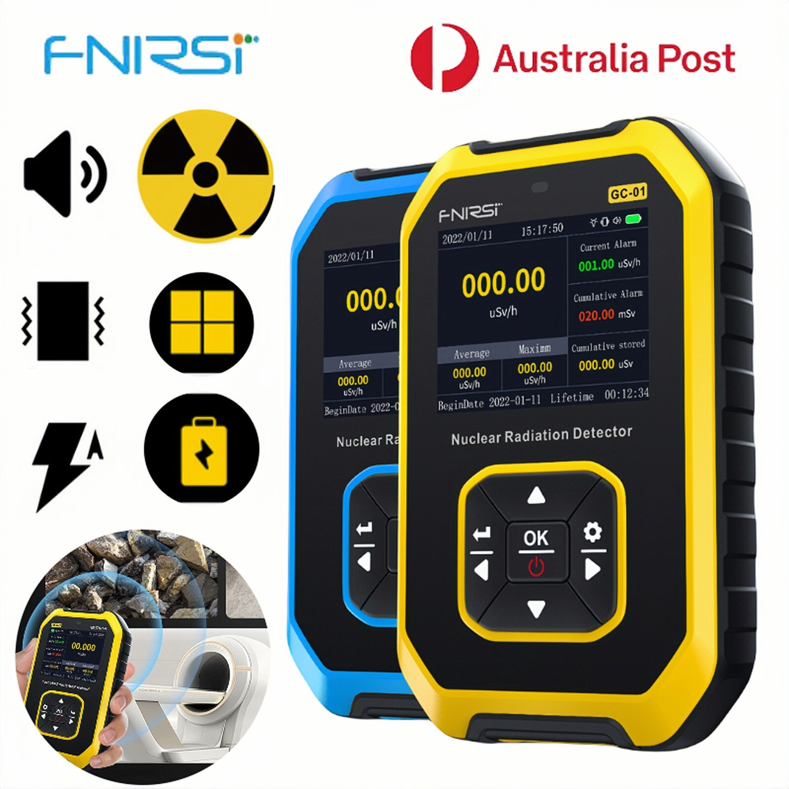 FNIRSI GC01 Geiger Counter Nuclear Radiation DetectorTester Gamma Beta β Y XRay