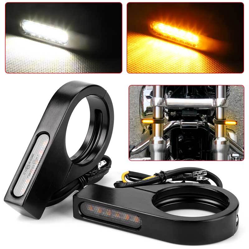 2* Motorcycle 41mm Fork Clamp Front LED Turn Signals Blinker Light Amber+White