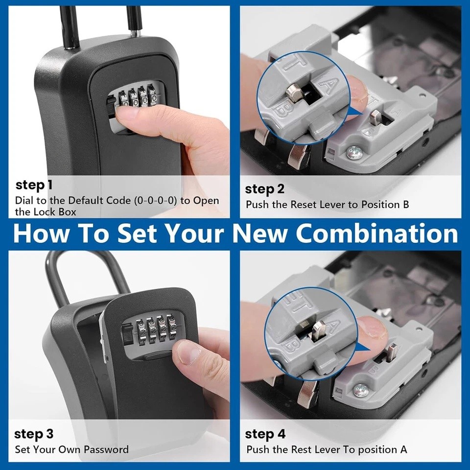 Key Lock Box for Outside-Combination Lockbox for House Key-Portable/Wall Mounted