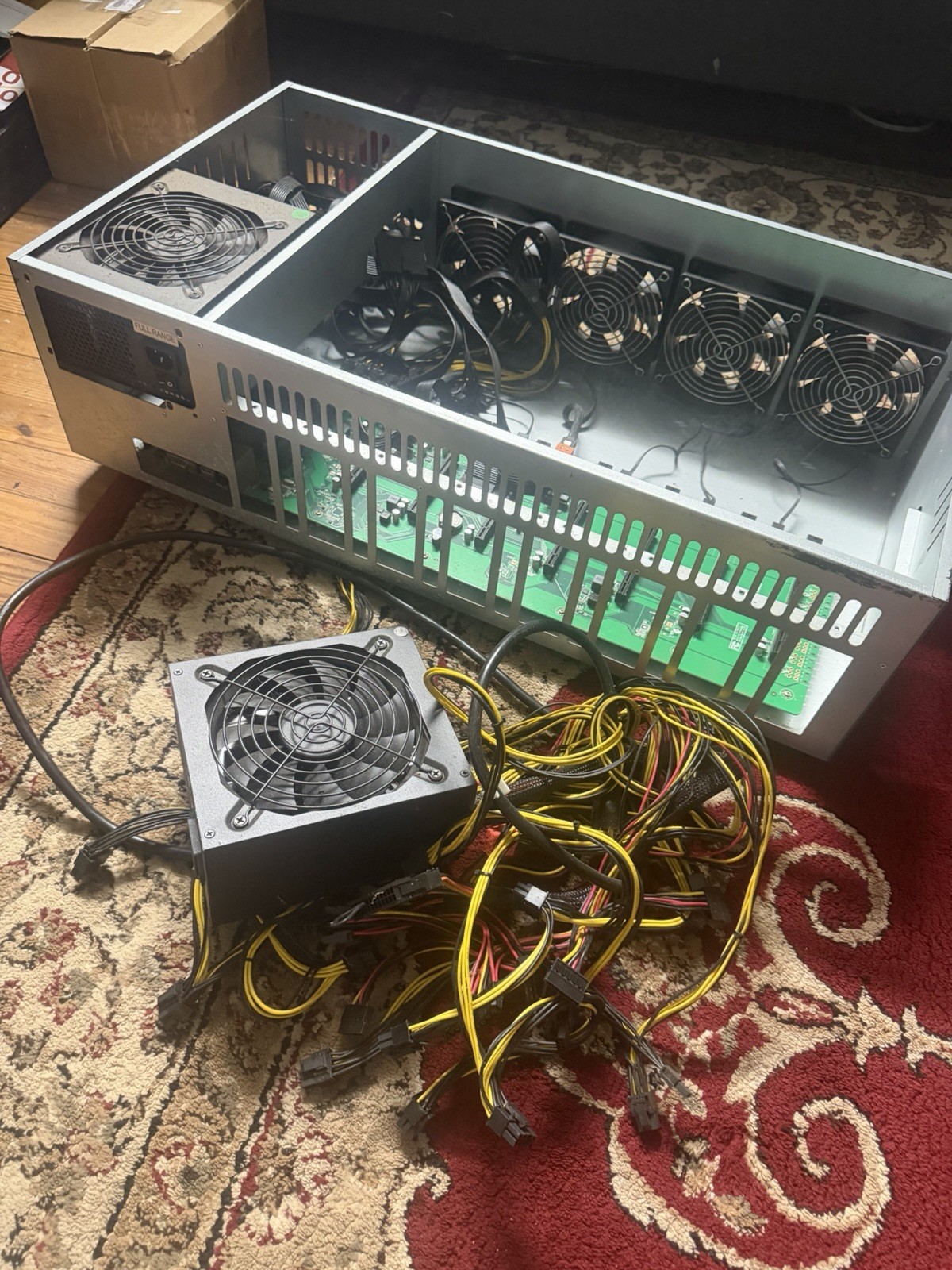 Mining Rig Frame Case with Power Supply, Motherboard, Multiple Fans, Cables