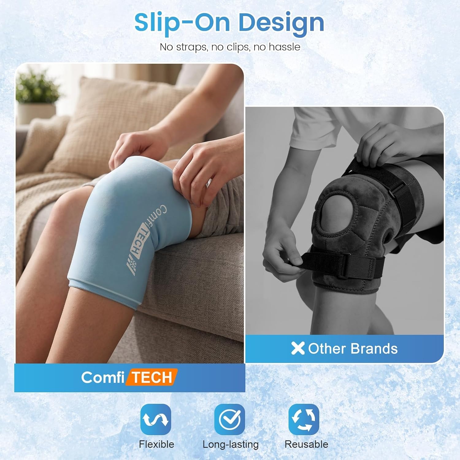 ComfiTECH Youth Knee Gel Ice Pack Wrap Sleeves, 2 Packs, Large 360 Full Coverage