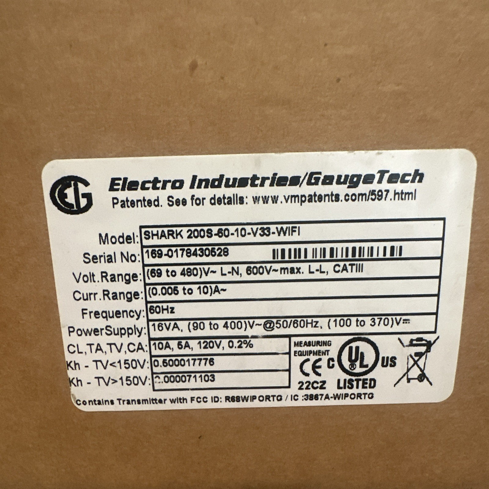 Electro Industries/GaugeTech SHARK 200S-60-10-V33-WiFi