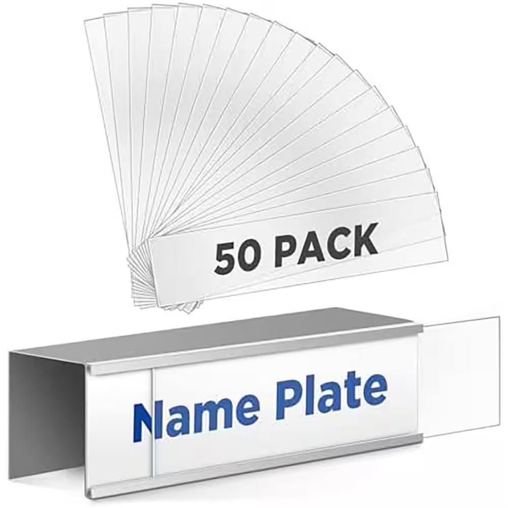 50 Pack Clear Plastic Nameplate Insert Covers for Desk or Wall Nameplate Holder