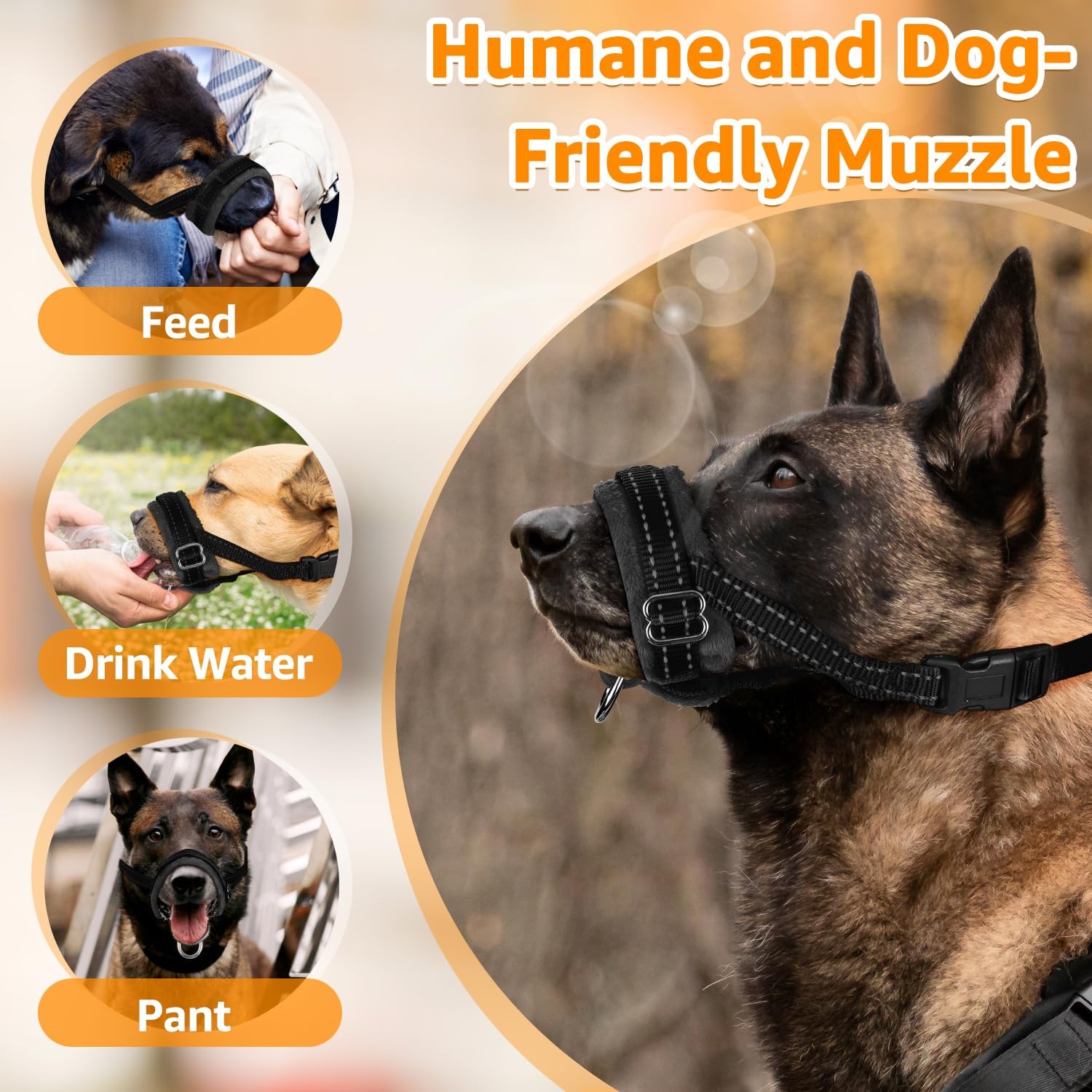 M-Size Soft Dog Muzzle Adjustable Padded Nylon for Chewing Barking Black