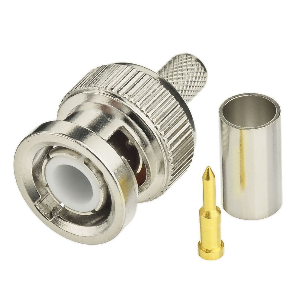 10pcs 50 Ohm Bnc Crimp Male Connector For Rg58 Rg142 Lmr195 Cable
