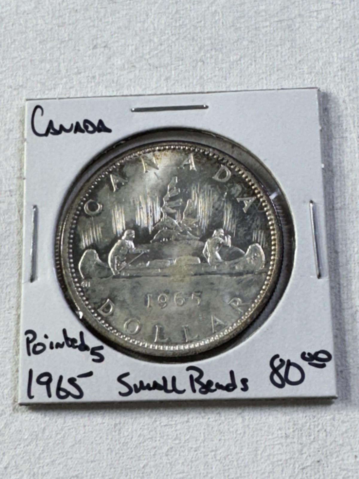 1965 Canada $1 Silver Coin Pointed 5 Small Beads