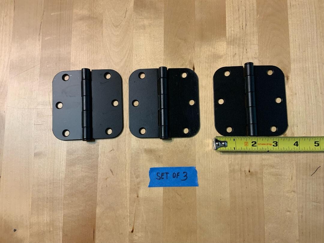 House Matte Black 3.5"X3.5"  Door Hinges 5/8" Radius Round 3"  set of 3 hinges