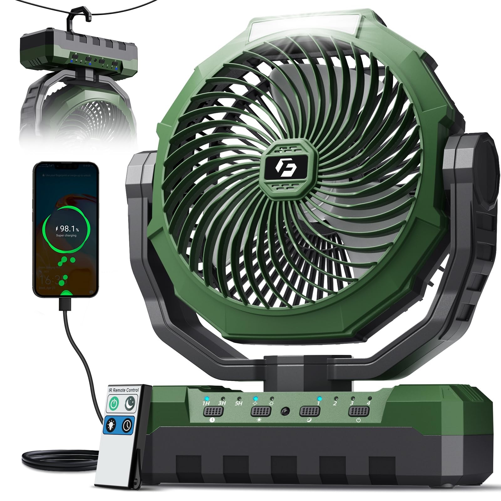 Frizcol 3-In-1 Camping Fan - Portable Fans Rechargeable - 24000Mah Battery
