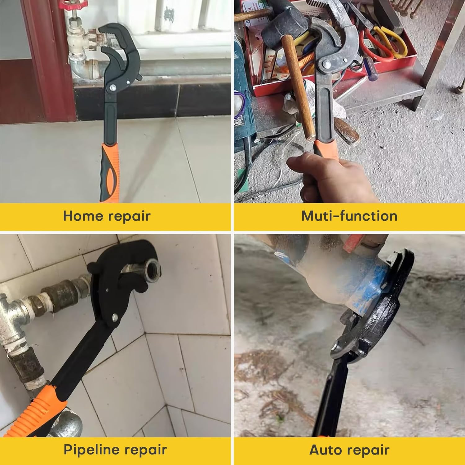2PCS Pipe Wrench, Adjustable Wrench Multi-function Spanner, Heavy Duty Quick ...