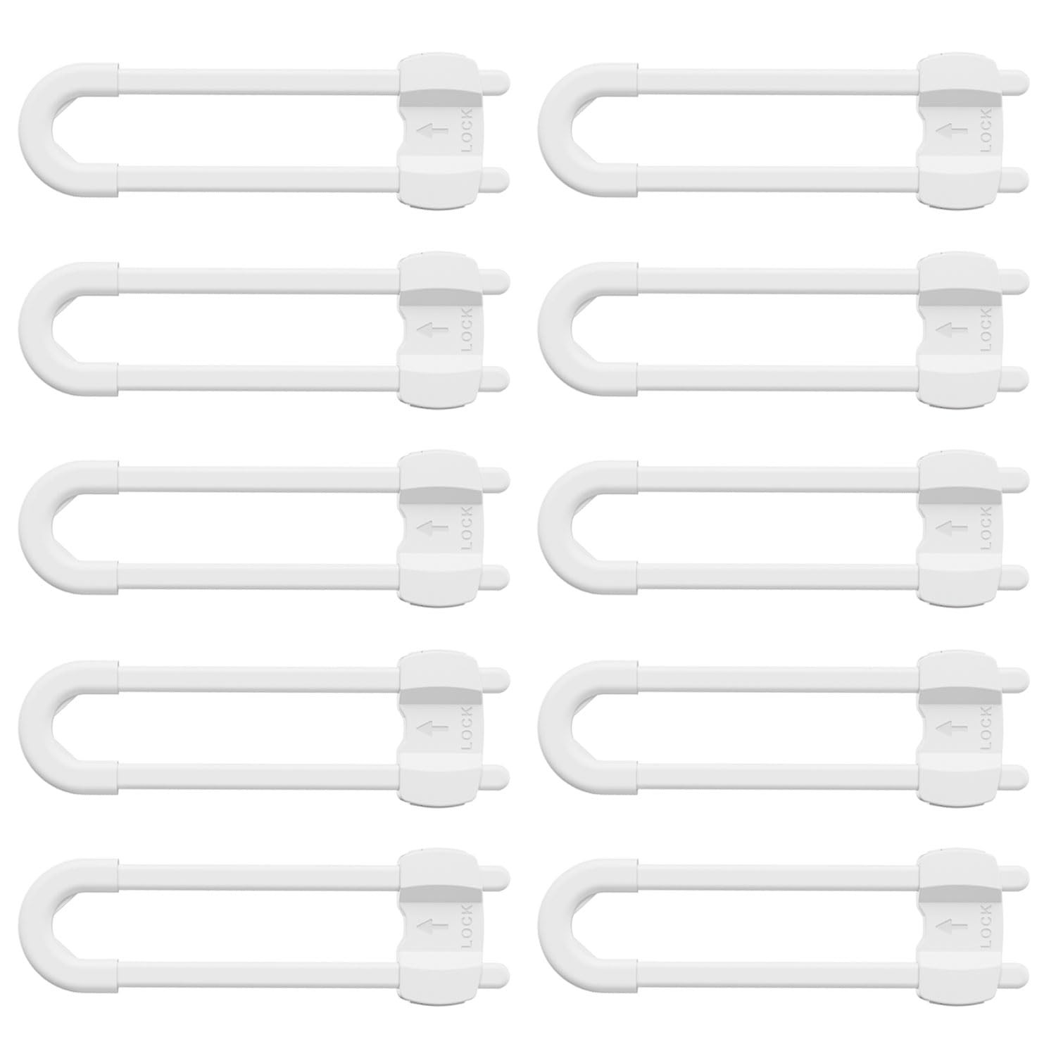 (10 pack white) 4 button Cabinet Locks, U-Shaped Proofing Drawers Safety Chil...