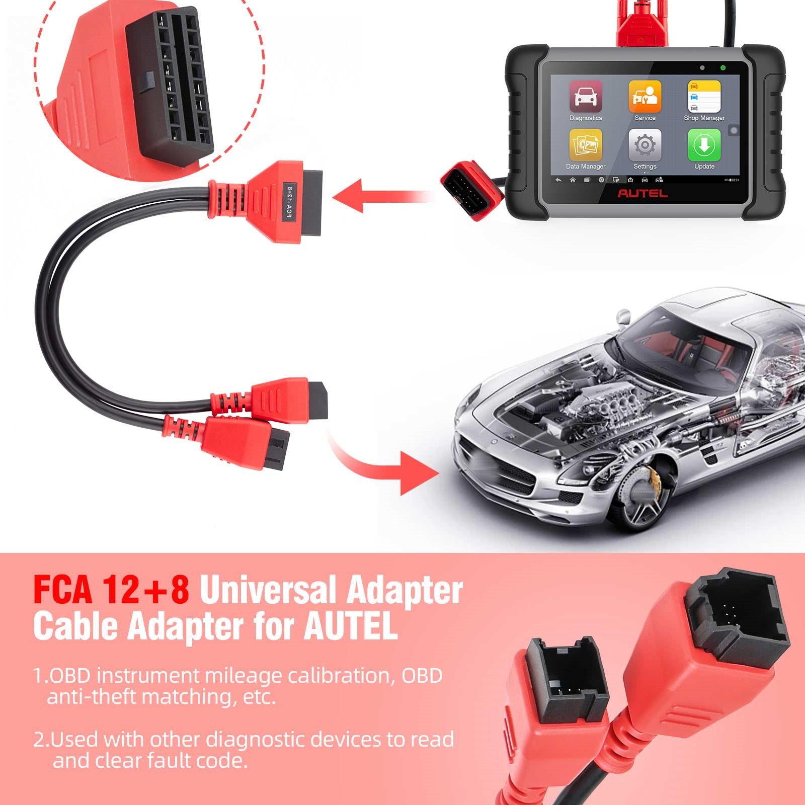 FCA 12+8 OBD Cable Universal Adapter Fit For Autel IM608/Launch X431 V/OBDSTAR