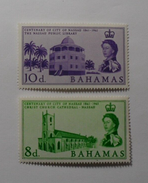 STAMPMART : BAHAMAS 1959-63 QE II 10d & 8d 2v PUBLIC LIBRARY & CHURCH MNH STAMPS