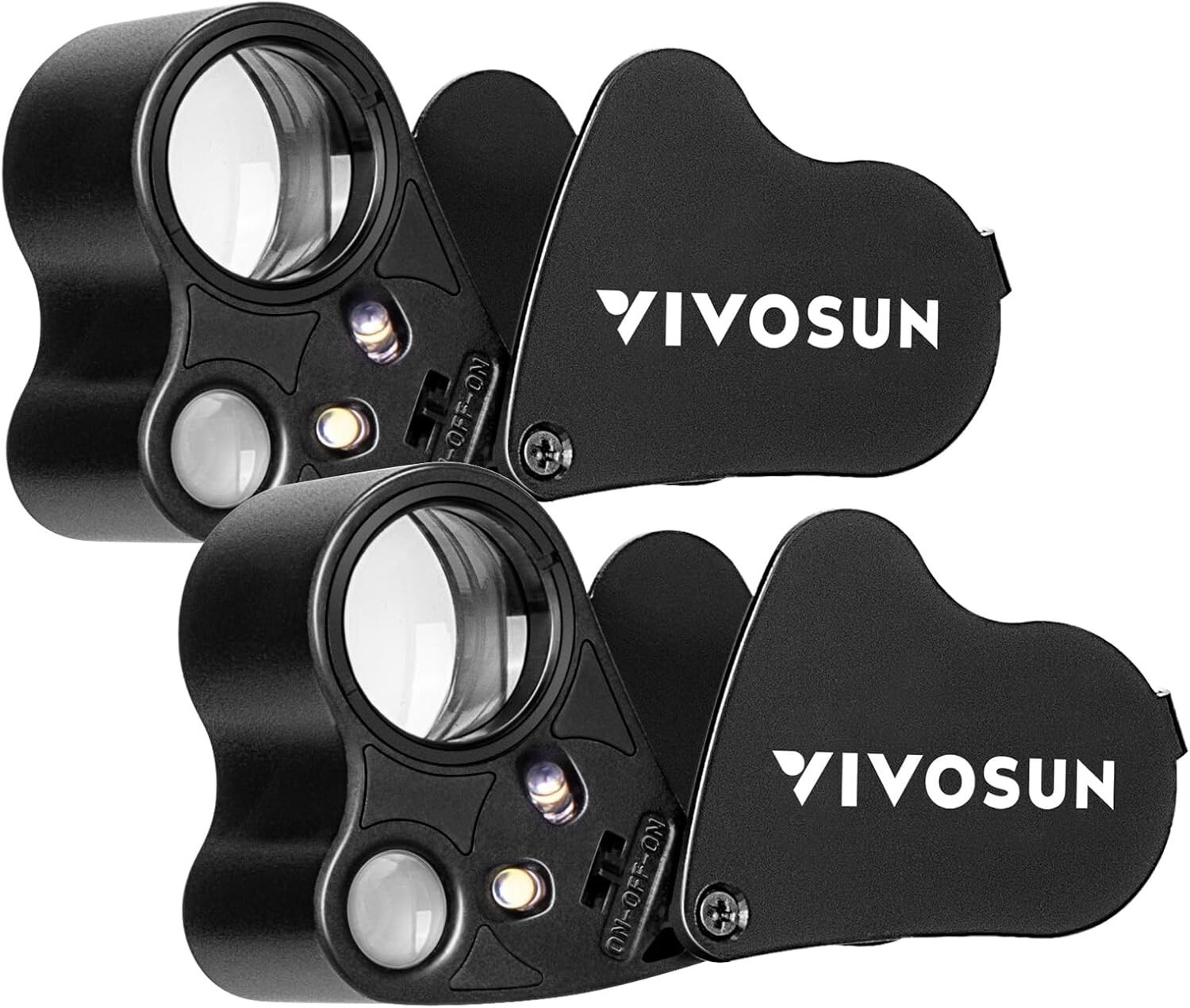 VIVOSUN 2-Pack 30X 60X Illuminated Jewelers Loupe Foldable Magnifier w/LED Light