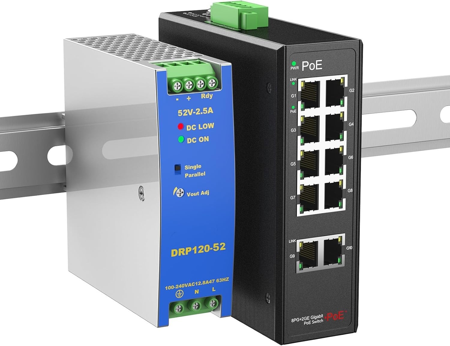 Industrial 8P Full Gigabit POE+ Switch w/Industrial DIN-Rail 2G Uplink Port 120W