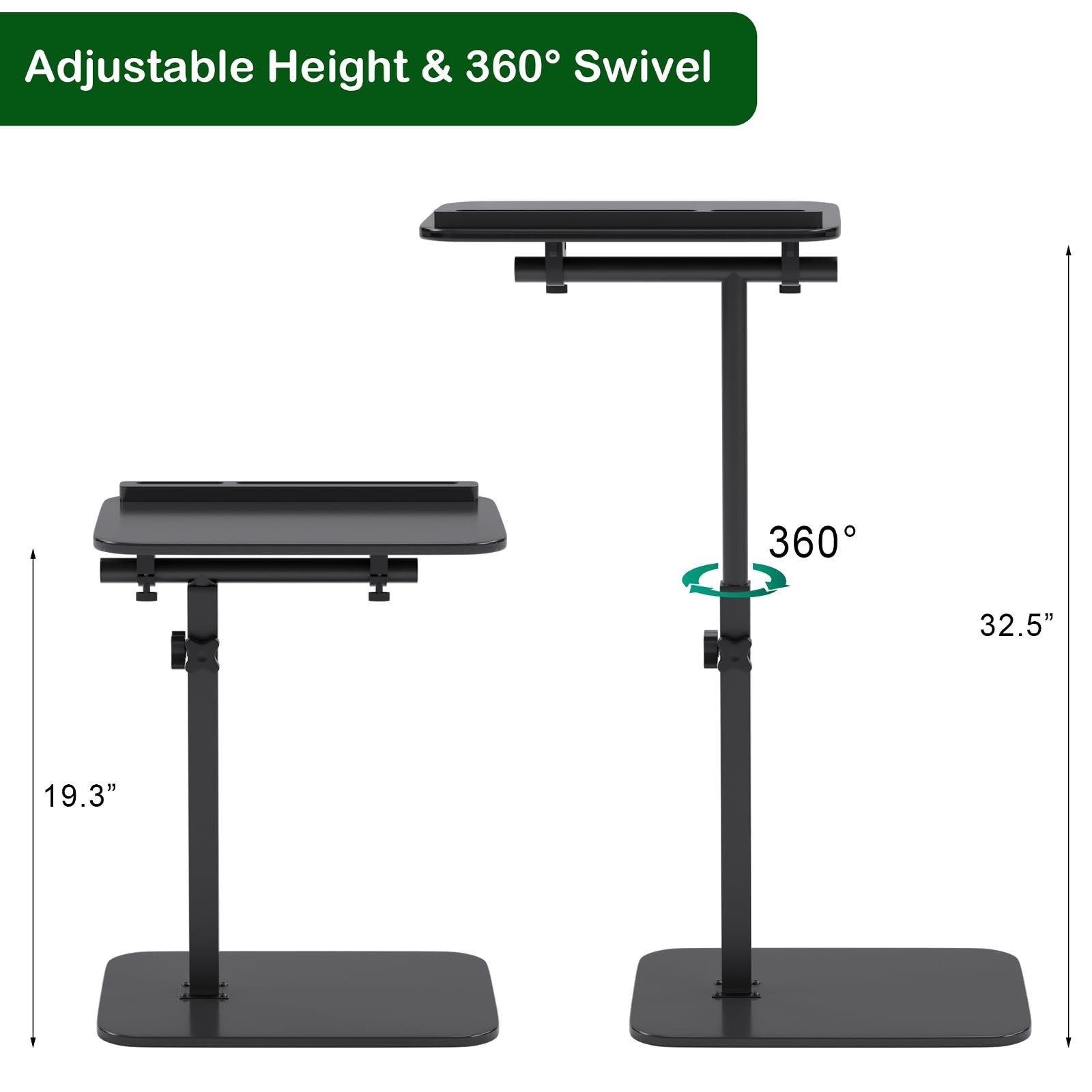 Adjustable Bamboo C Table for Couch, 360° Swivel Laptop Table | Height-adju
