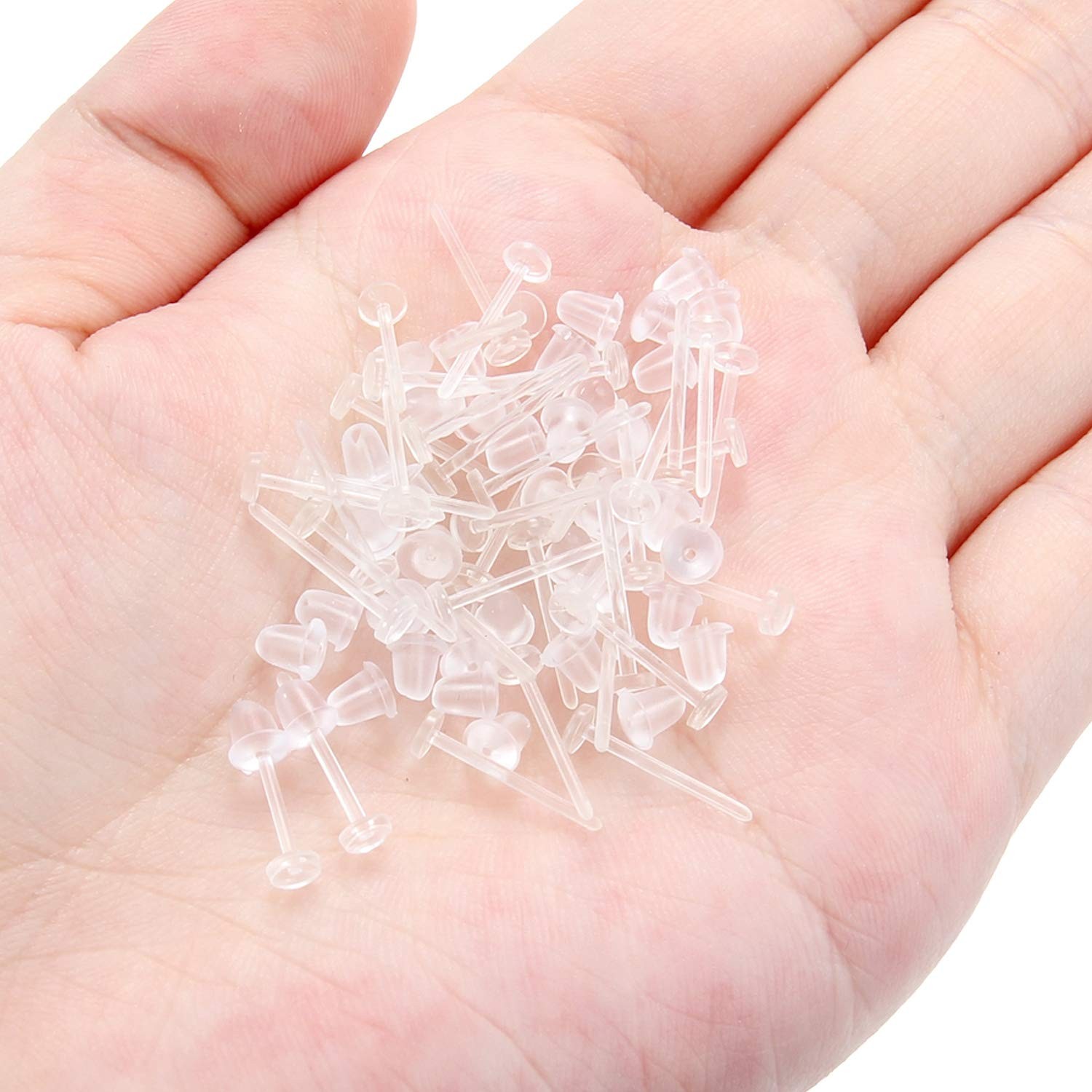 40 Pairs Invisible Plastic Earring Posts Clear Ear Hole Retainer Earring Stud...