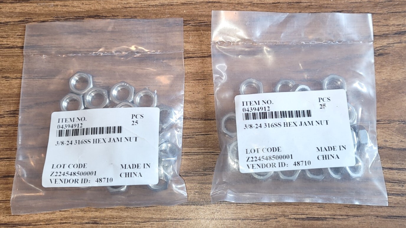 QTY 50 - MSC 3/8-24 316 STAINLESS-STEEL RIGHT-HAND HEX JAM NUT 04394912