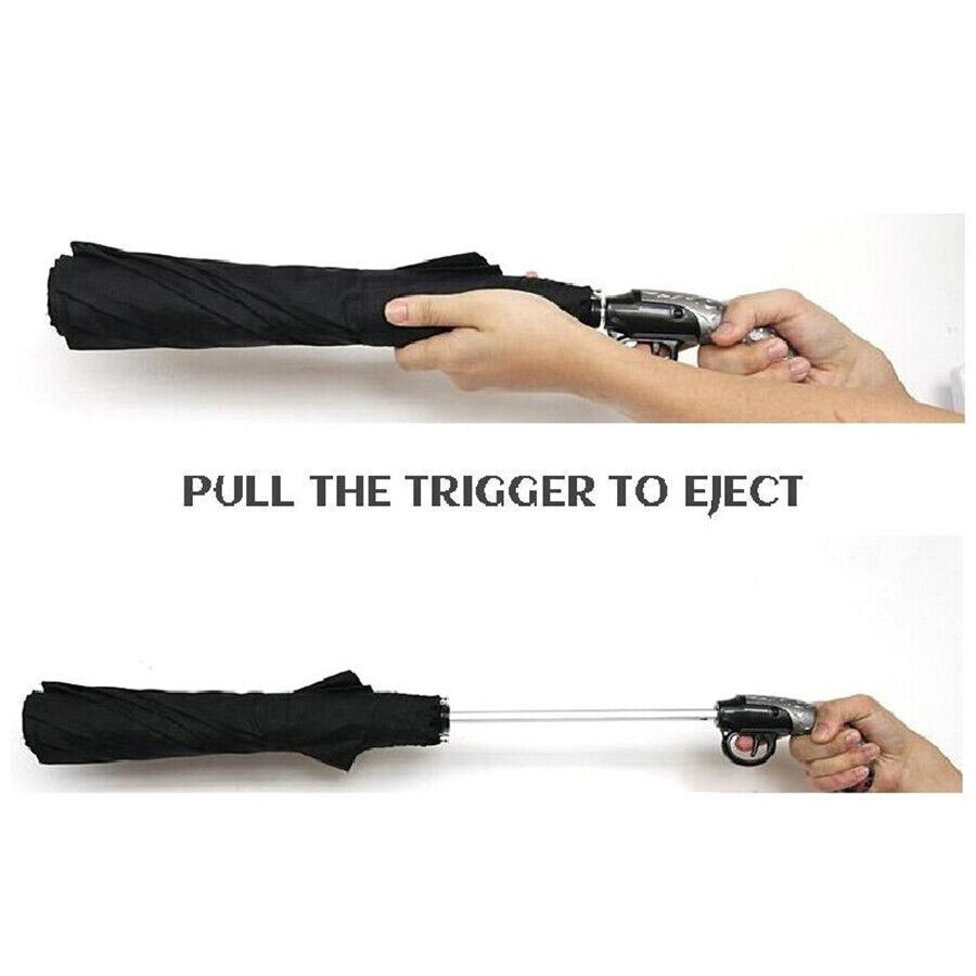 Classical Gun Handle Automatic Umbrella Black Two Folding Sun Umbrella Rain Gear