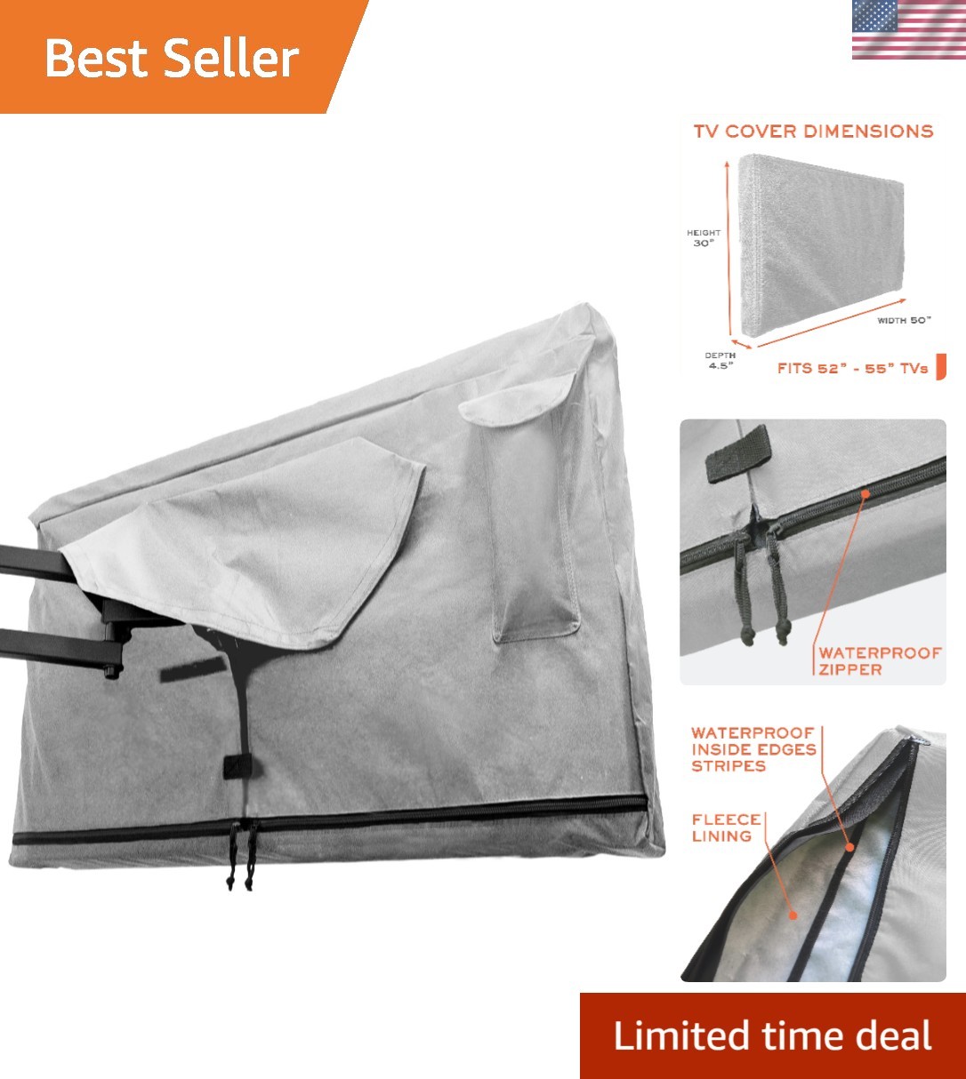 Outdoor TV Cover 55 inch - with Zipper, Weatherproof, Waterproof 360 Degrees ...