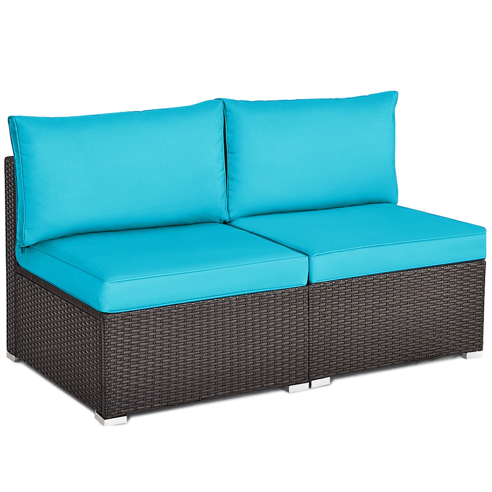 Topbuy 2-Piece Outdoor Wicker Rattan Sectional Armless Sofa Chair W/ Cushions